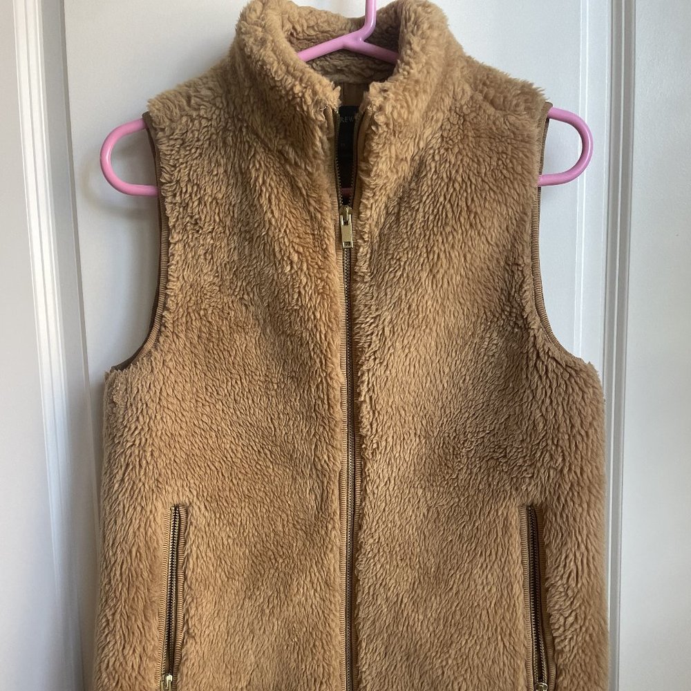 J Crew Plush Fleece Excursion Vest Faux Fur Sherpa Tan XS
